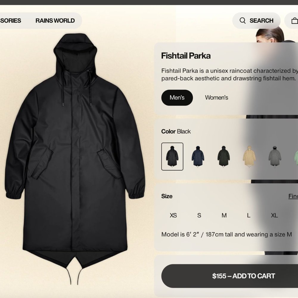 Unisex RAINS Fishtail Parka *BLACK*